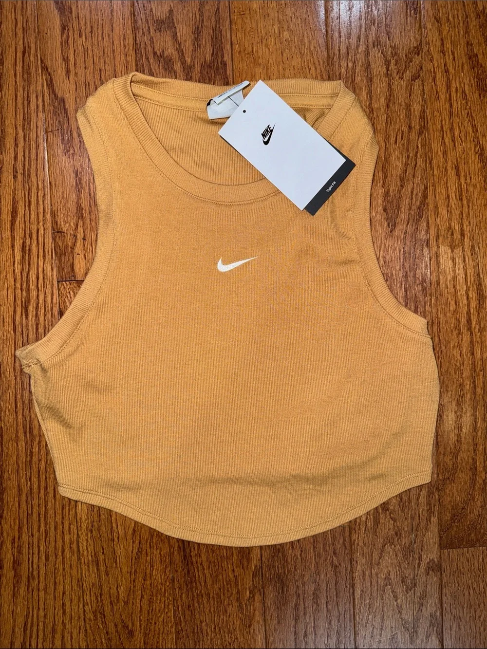 Nike Women's Cropped Tank Top in Mustard with White Swoosh